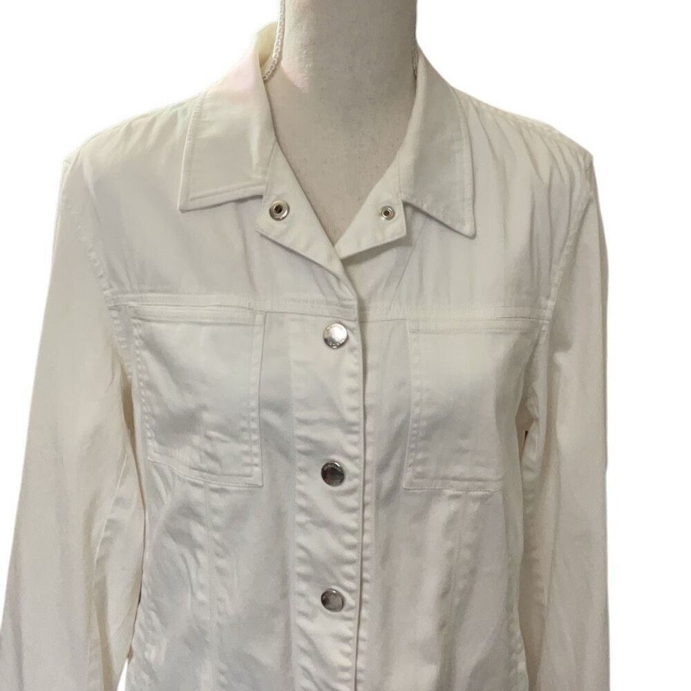 Jones New York Signature White Cotton Blend Snap Closure Jean Jacket Size Large